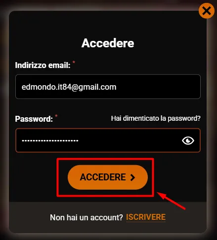 Form di accesso Casino Intense